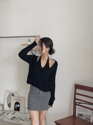 Cardi Knitted Blouse / 拼接假两件针织上衣