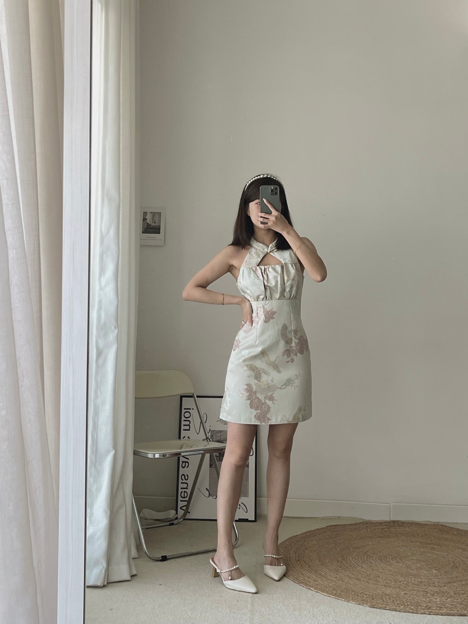 Xianhe Brocade Dress / 仙鹤提花挂脖旗袍