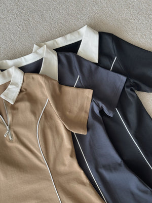 Casual Collar Polo Dress / 学院风线条Polo裙