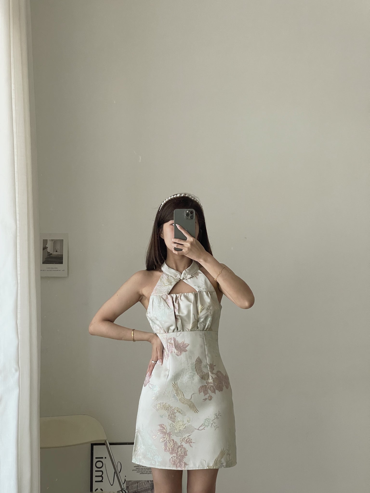 Xianhe Brocade Dress / 仙鹤提花挂脖旗袍