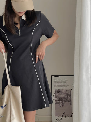 Casual Collar Polo Dress / 学院风线条Polo裙