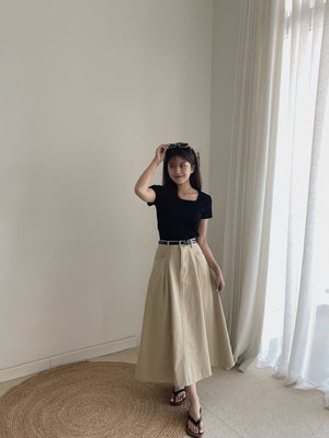Washed Cotton Flared Midi Skirt / 洗水棉中长半身裙