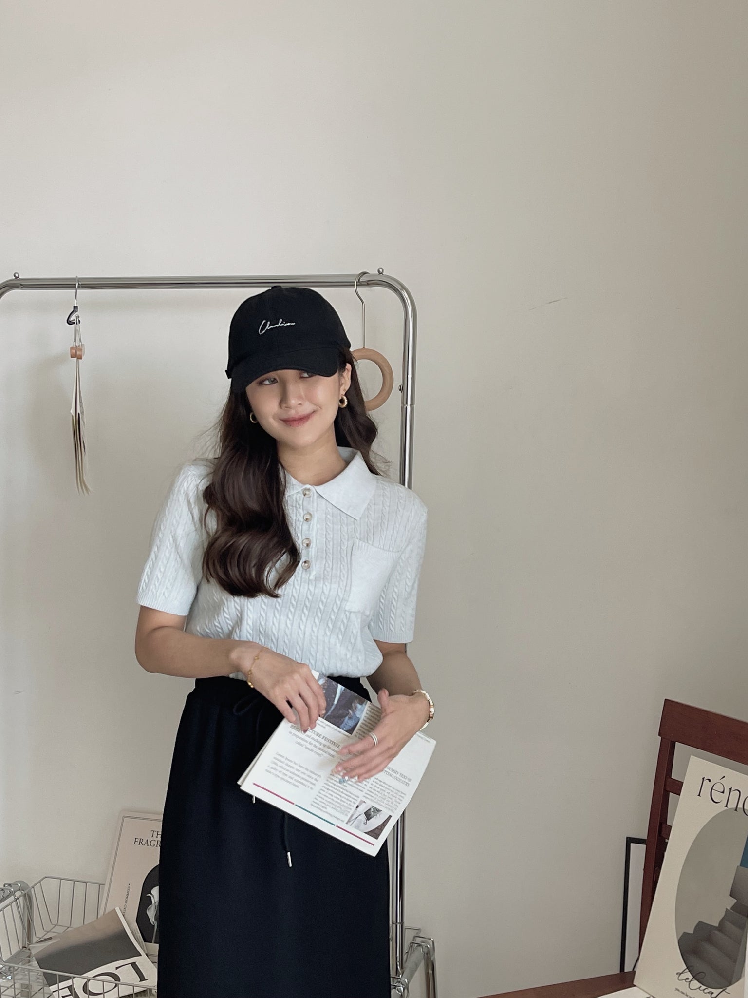 Knit Cable Polo Tee / 麻花翻领上衣