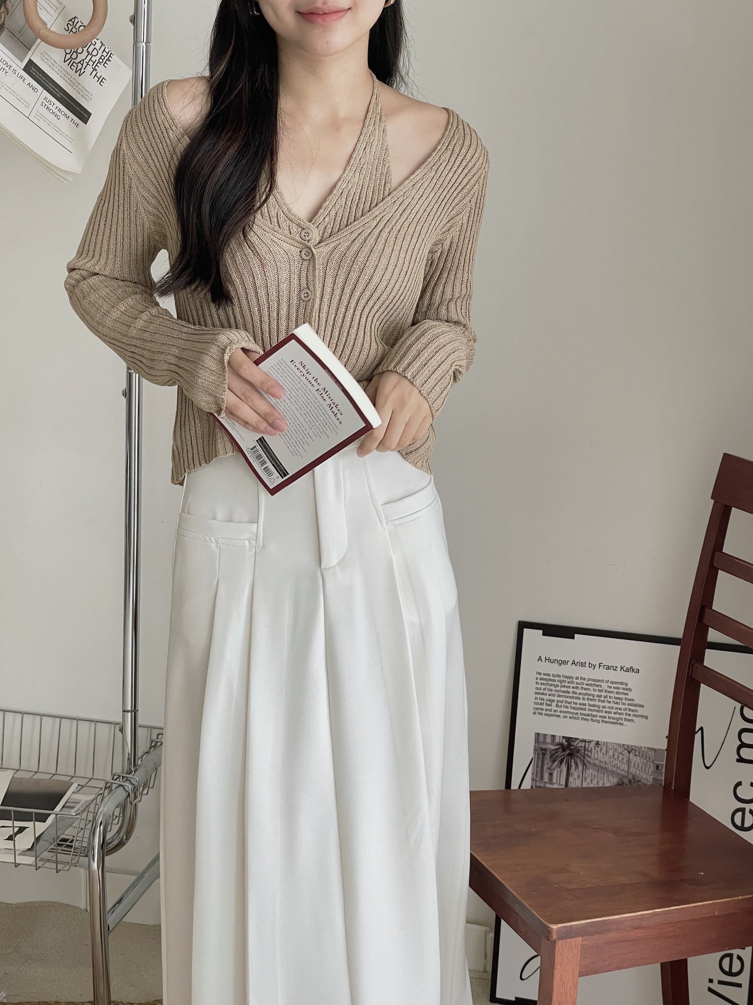 Cardi Knitted Blouse / 拼接假两件针织上衣