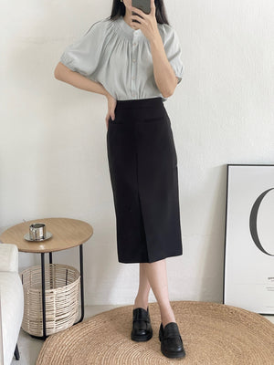 Split Hem Pencil Skirt / 通勤风西装半身裙 - Black