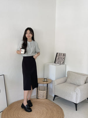 Split Hem Pencil Skirt / 通勤风西装半身裙 - Black