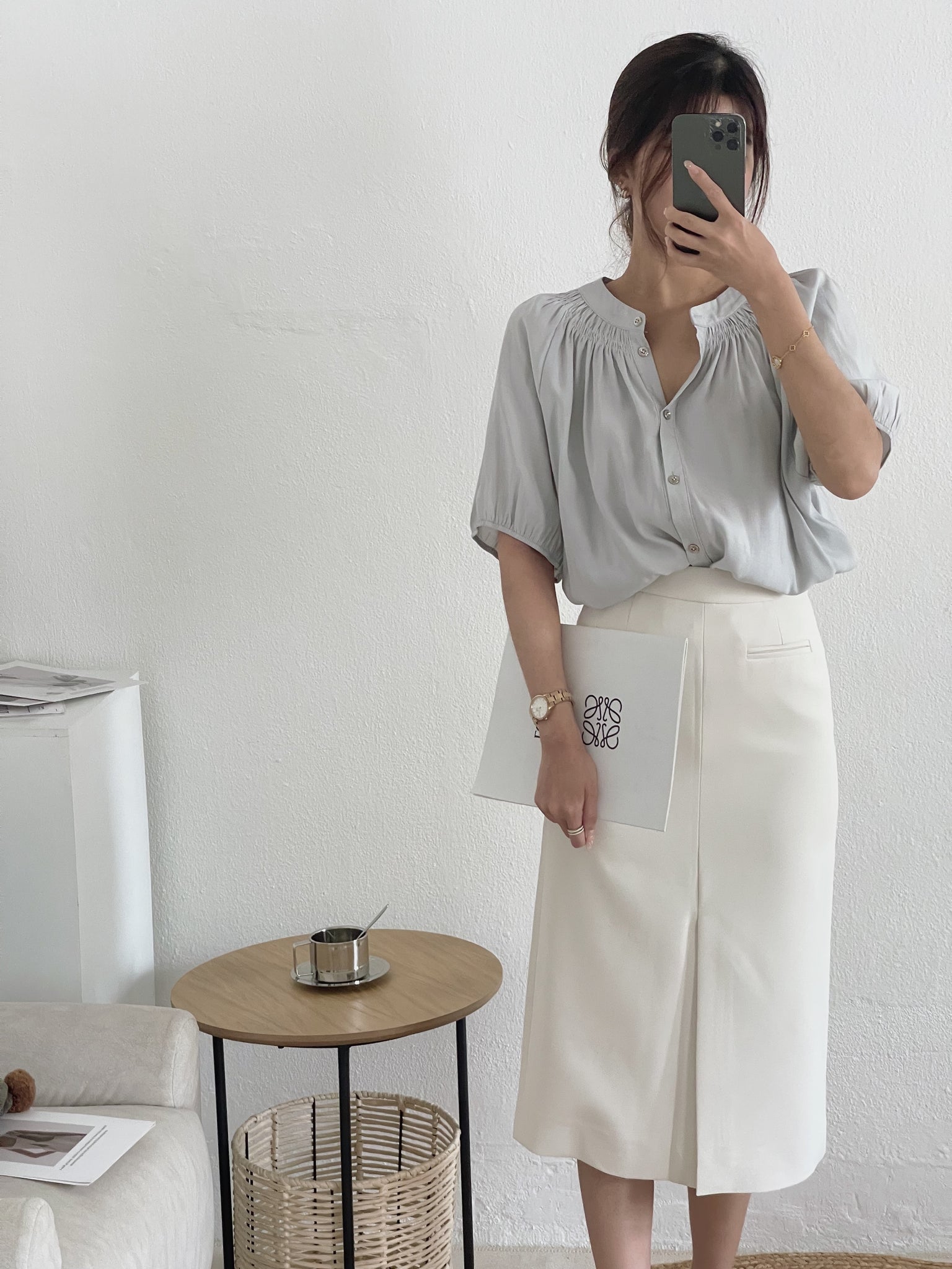 Split Hem Pencil Skirt / 通勤风西装半身裙 - Beige