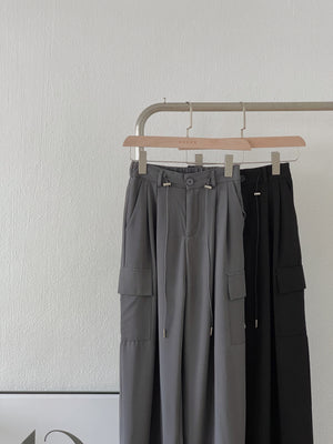 Cargo Suit Trousers / 显腿长抗皱工装西裤 - Black