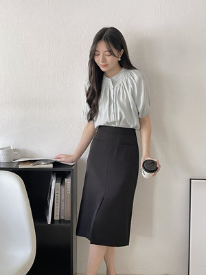 Split Hem Pencil Skirt / 通勤风西装半身裙 - Black