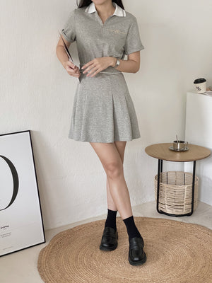 Preppy Polo Dress / 学院风拼接百褶连衣裙 - Grey