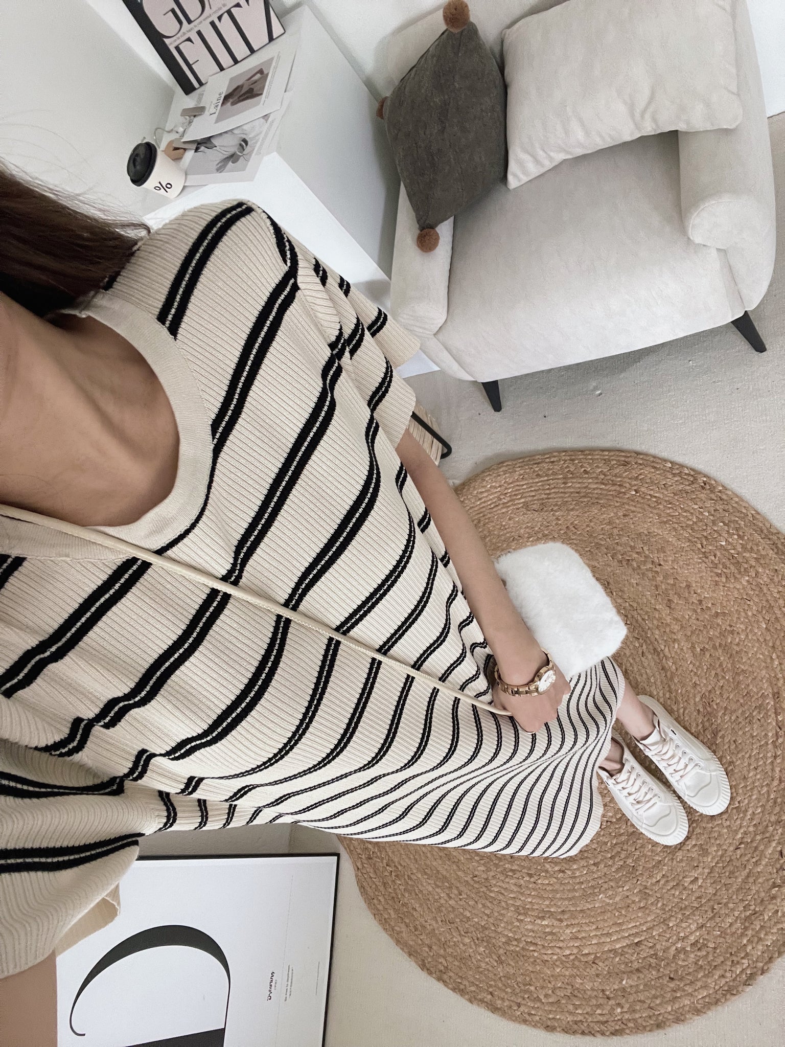 Stripes Knitted Long Dress / 简约条纹针织连衣裙