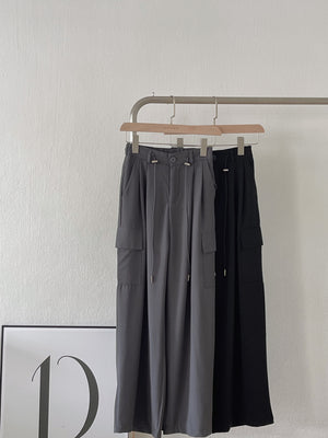 Cargo Suit Trousers / 显腿长抗皱工装西裤 - Black