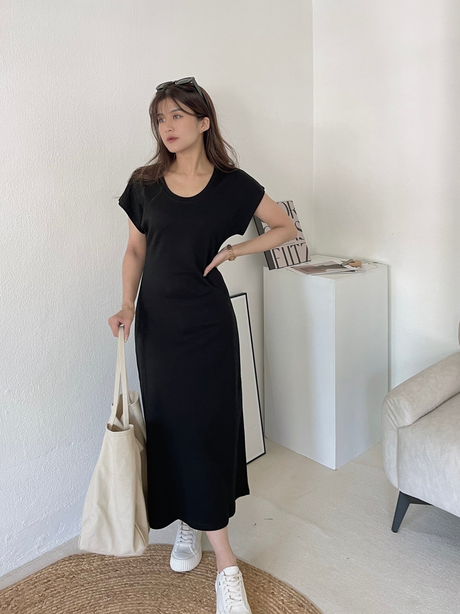 Plain Cotton Long Dress / 纯色棉质T恤长裙