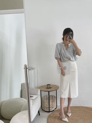 Split Hem Pencil Skirt / 通勤风西装半身裙 - Beige