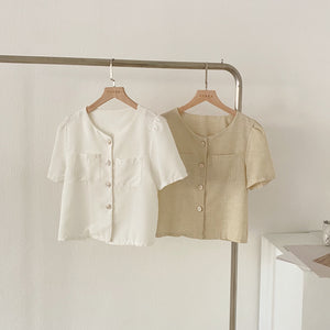 Korean Button Up Top / 棉麻排扣韓版上衣
