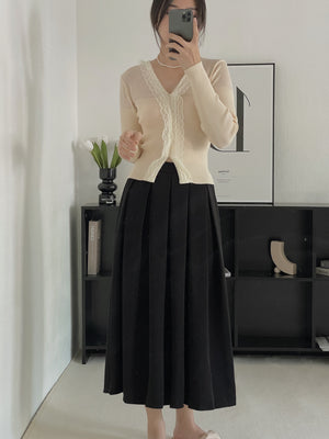 Lace Cardigan Top / 蕾丝拼接针织长袖上衣