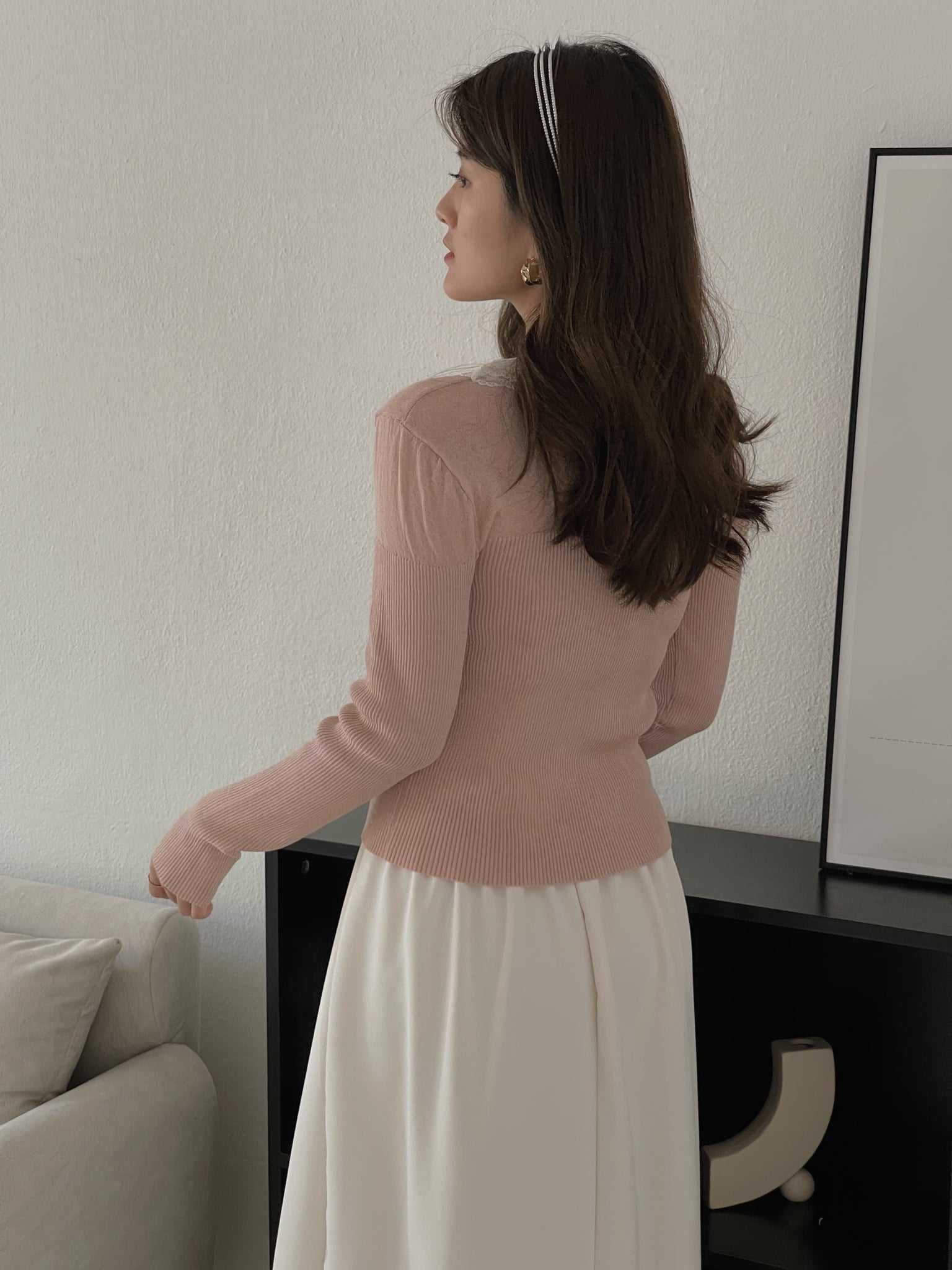 Lace Cardigan Top / 蕾丝拼接针织长袖上衣